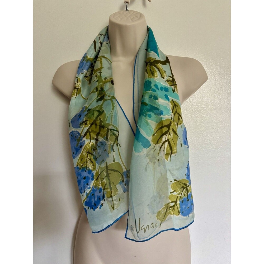 Vintage VERA Ladybug Blue Scarf  Floral Oblong 14.5”x 42” Lovely Verasheer